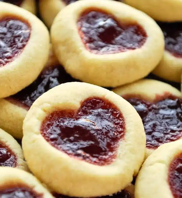 Heart Jam Cookies filled with raspberry and strawberry jam, perfect for sweet treats.