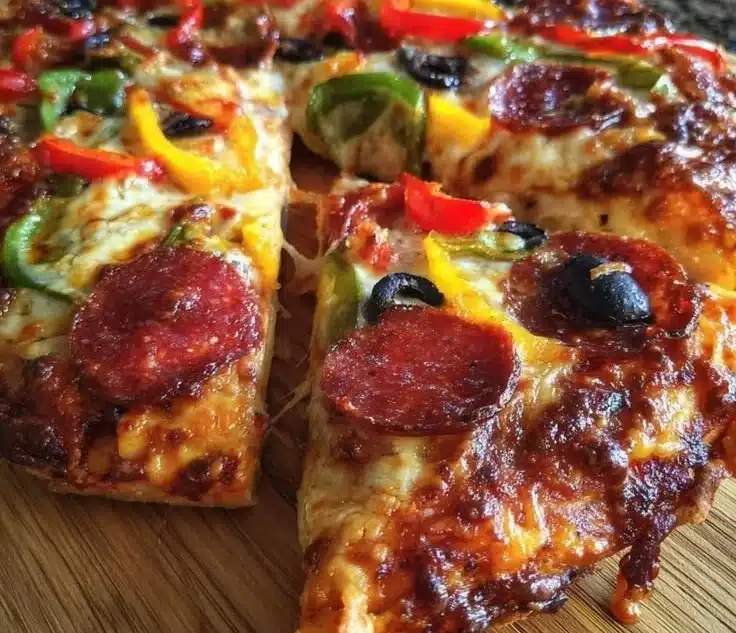 Delicious heart-shaped pizza with toppings for romantic dinners