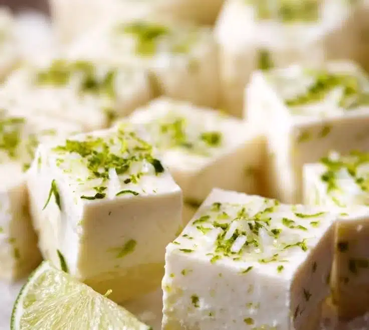 Delicious key lime fudge with a creamy texture and lime zest topping.