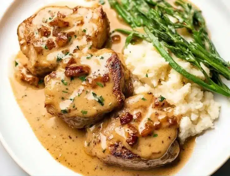 Marry Me Pork Tenderloin served with sides on a plate