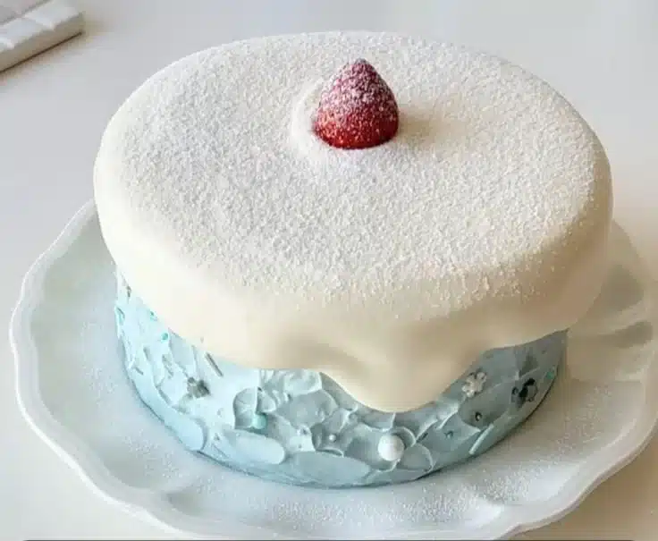 Festive Merry Christmas Lava Angel Cake with winter decorations