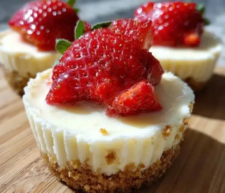 Delicious mini cheesecakes decorated with fresh berries