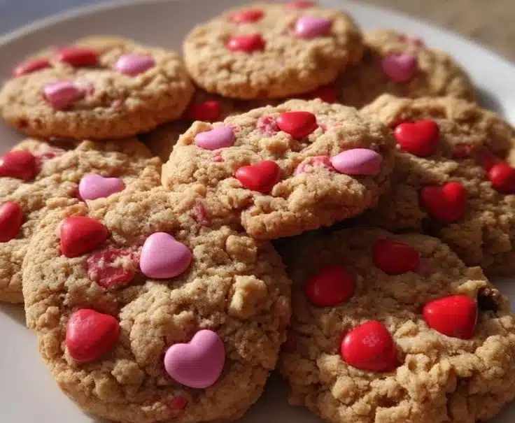 Freshly baked M&M cookies with colorful chocolate candies