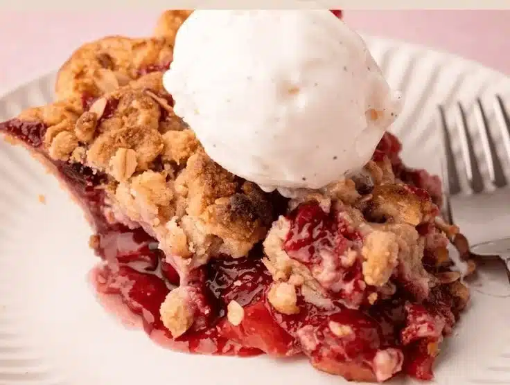 Homemade nectarines and plums pie fresh out of the oven, ready to serve.