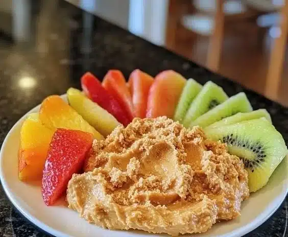 Peanut Butter Fruit Dip served with assorted fresh fruits