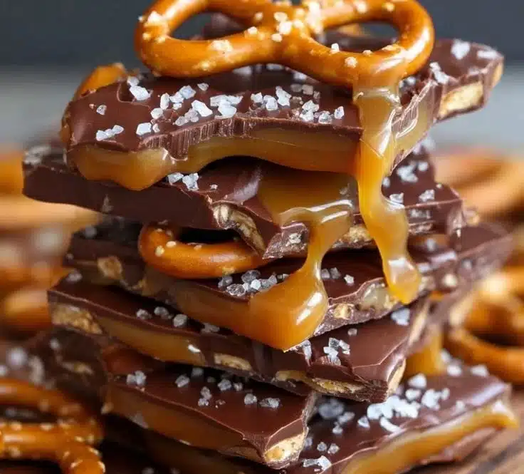 Delicious homemade salted caramel pretzel bark with a sweet and salty flavor