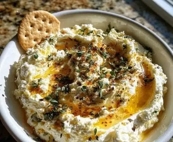 Creamy whipped ricotta dip served with fresh vegetables and bread.