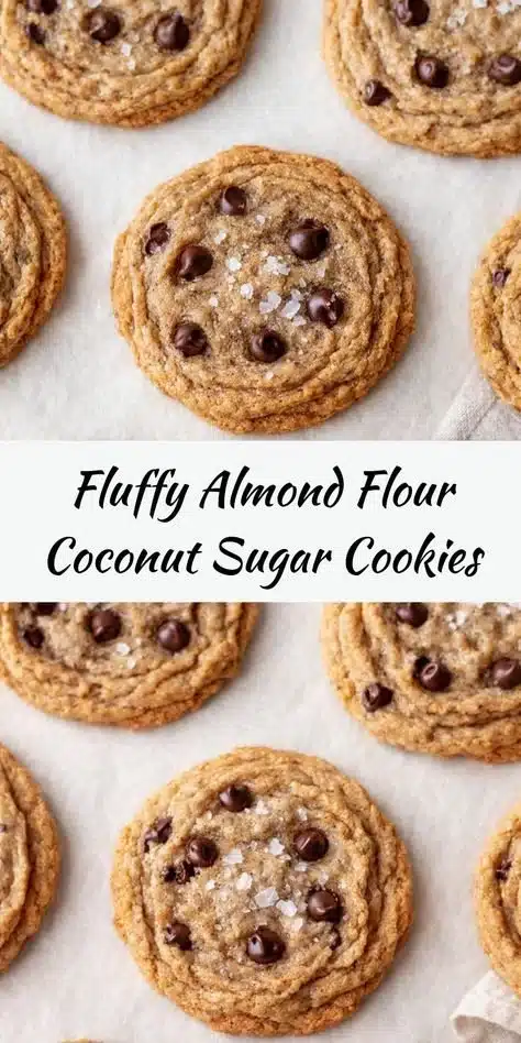 Almond flour coconut sugar cookies on a baking sheet, freshly baked and golden brown.