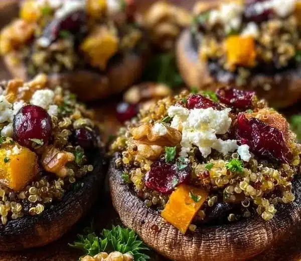 Delicious Autumn Harvest Stuffed Portobello Mushrooms ready to serve