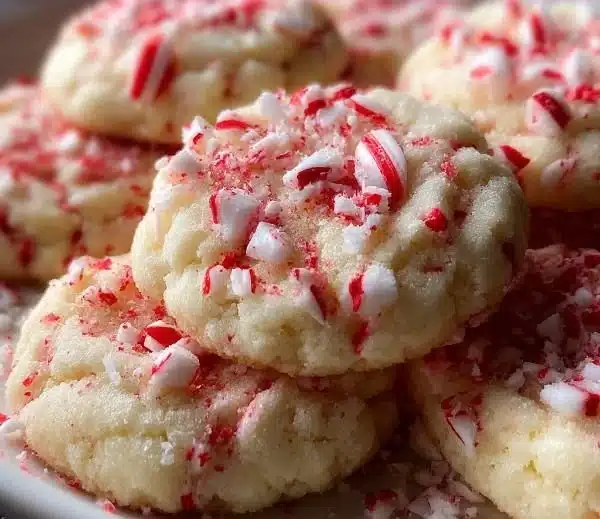 Candy Cane Whipped Shortbread Cookies 2 Candy Cane Whipped Shortbread Cookies on a festive plate