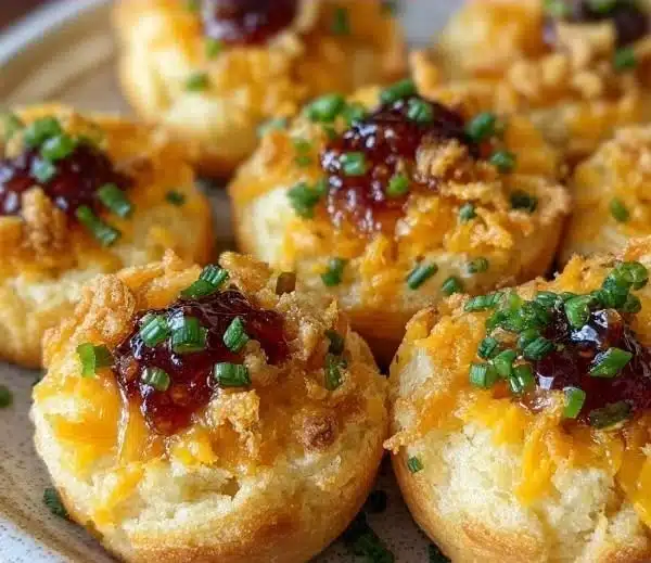 Cheesy thumbprint appetizers topped with delicious melted cheese.