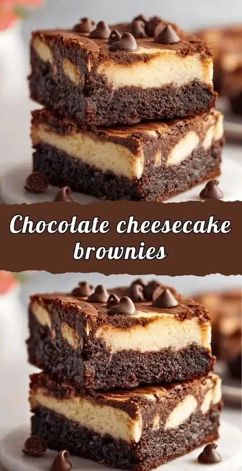 Delicious Chocolate Cheesecake Brownie topped with creamy cheesecake layer