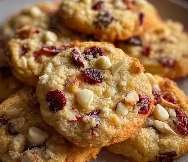 Plate of Christmas Cranberry Orange Cookies with festive holiday decor