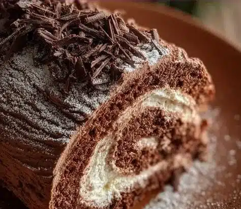 Christmas Yule Log Sheet Cake decorated with chocolate and festive toppings
