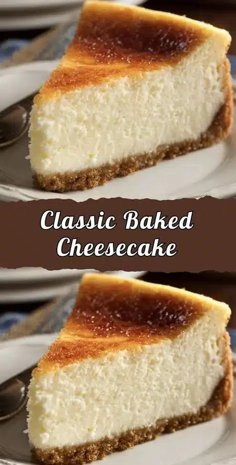 Classic baked cheesecake with a creamy texture and rich flavor, served on a plate.