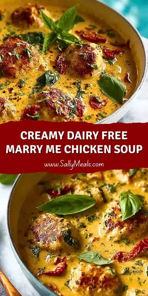 Creamy Dairy-Free Marry Me Chicken Soup in a bowl with herbs