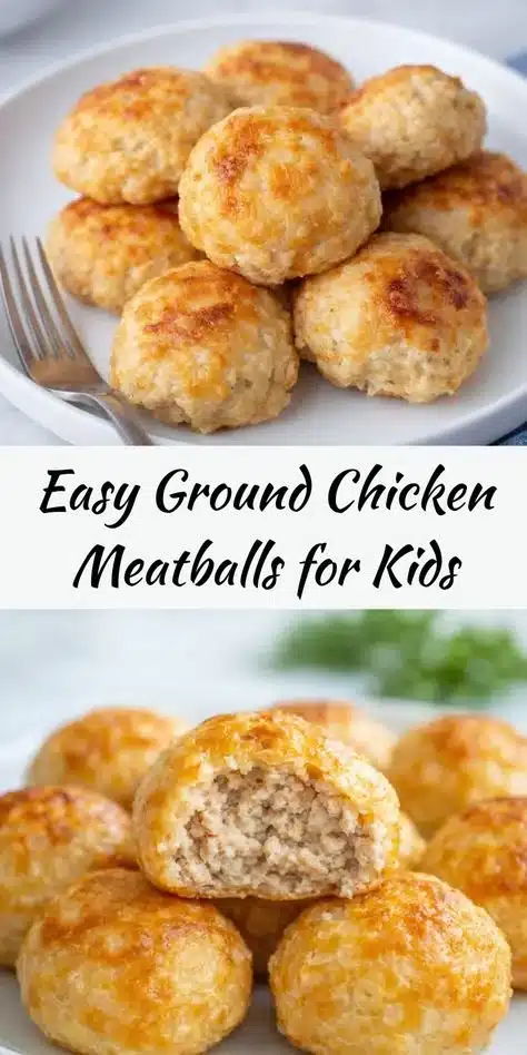 Delicious easy ground chicken meatballs on a plate garnished with herbs