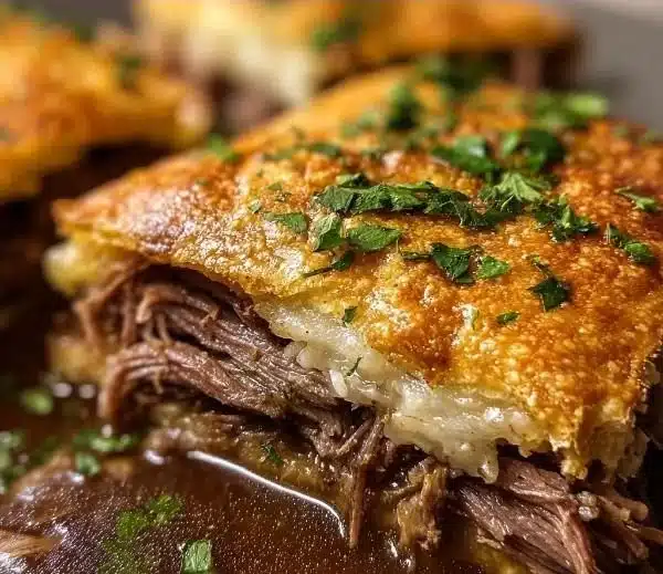 Delicious French Dip Squares on a platter, ready to be served.