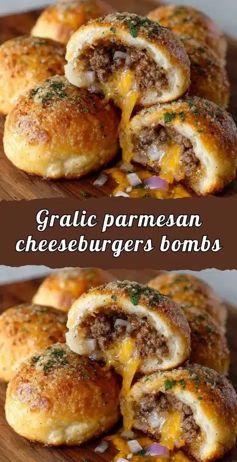 Garlic Parmesan Cheeseburger Bombs with melted cheese and herbs