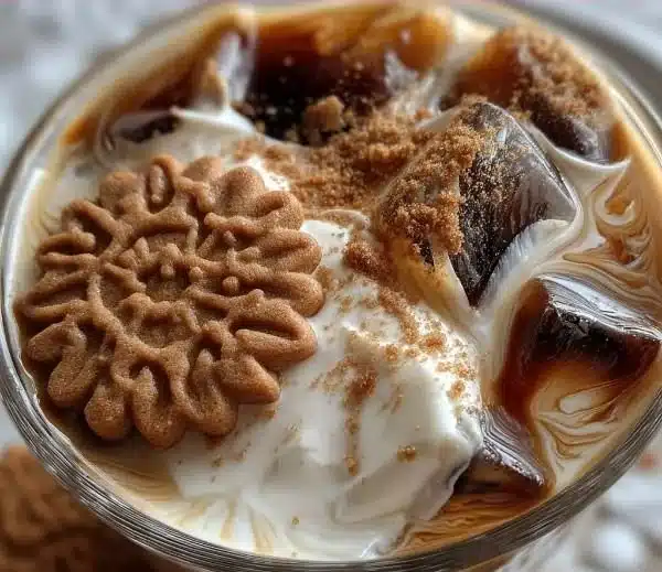 Gingerbread White Russian Holiday Cocktail served in a festive glass