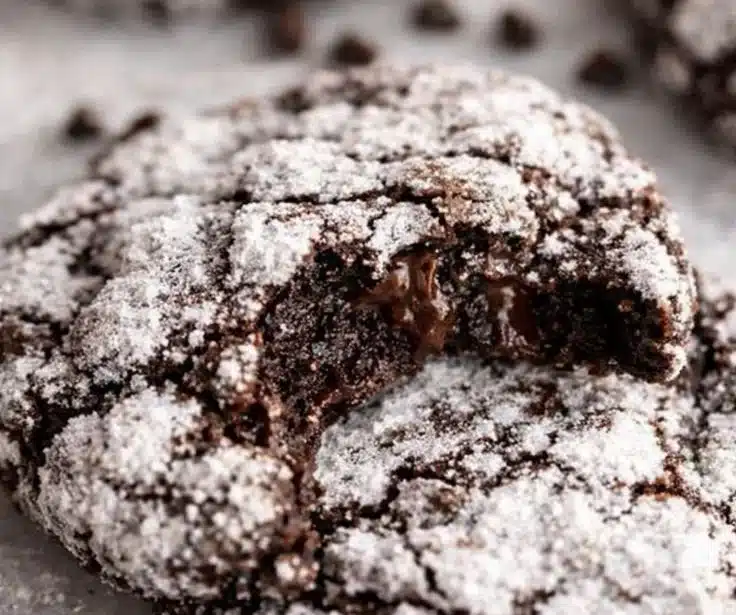 Gluten free chocolate crinkle cookies with powdered sugar