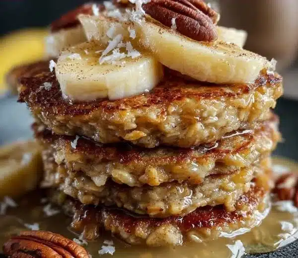 Healthy oatmeal and apple pancakes served with fresh fruit