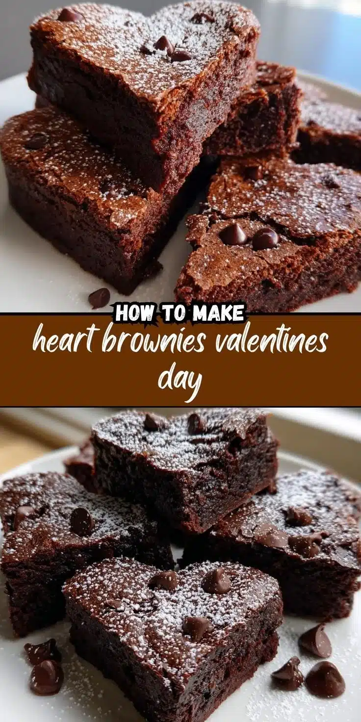 Delicious heart-shaped brownies topped with chocolate frosting