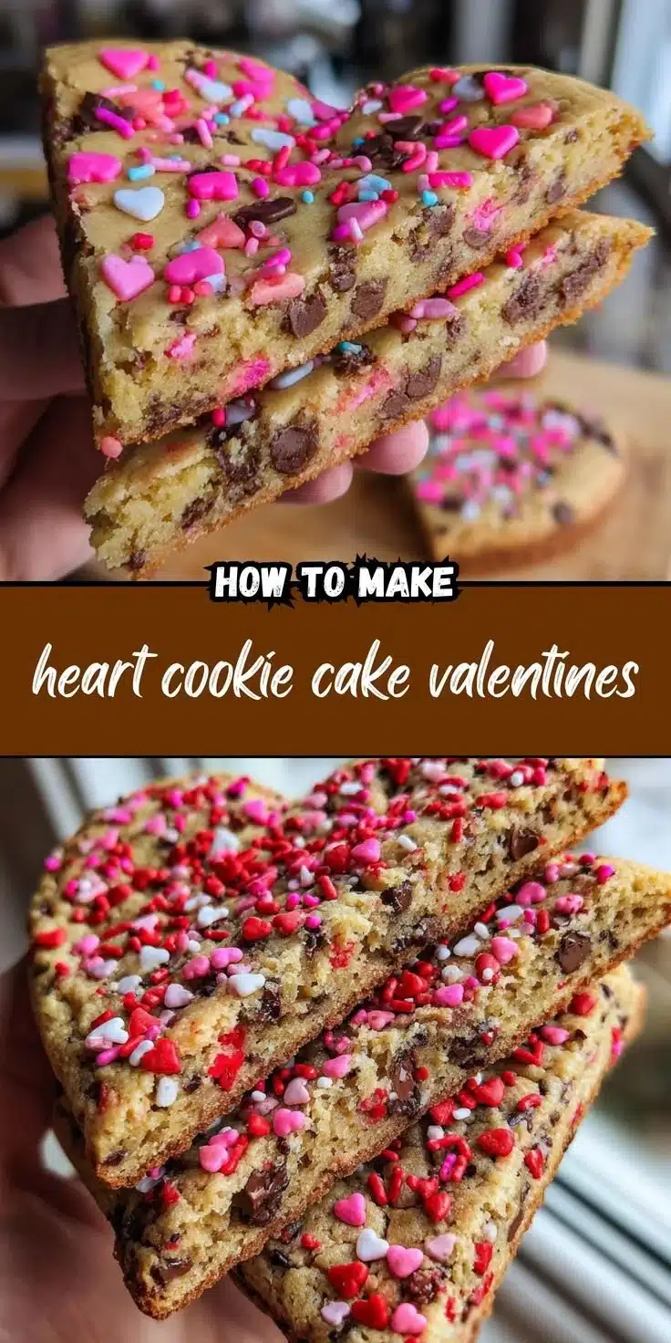 Heart-shaped cookie cake decorated with icing and sprinkles