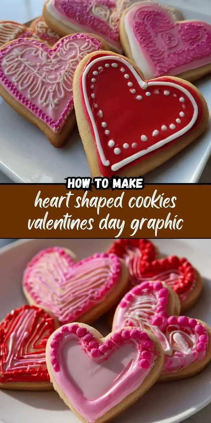 Freshly baked heart-shaped cookies decorated for Valentine's Day