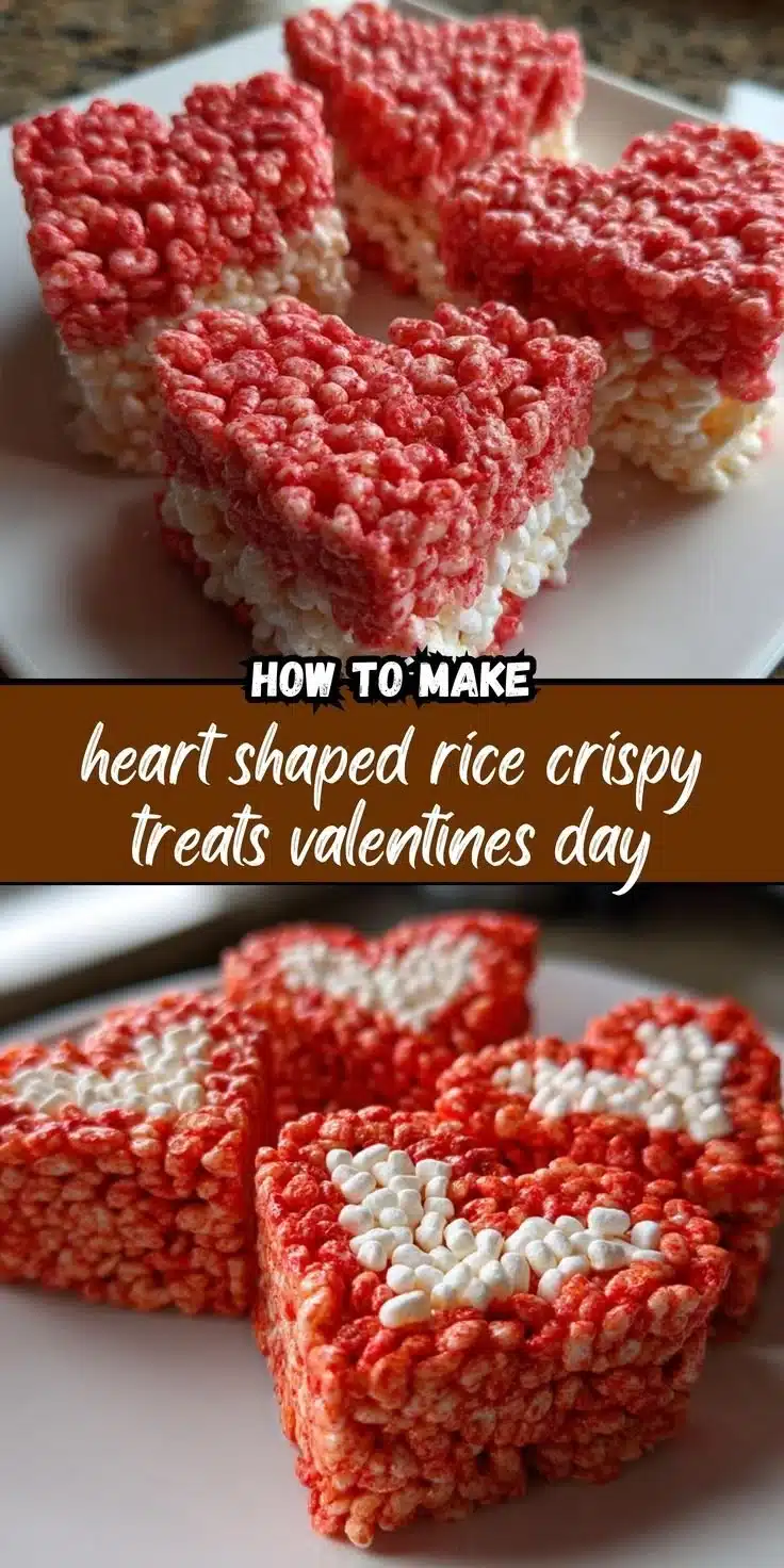 Heart-shaped rice crispy treats decorated for a festive celebration
