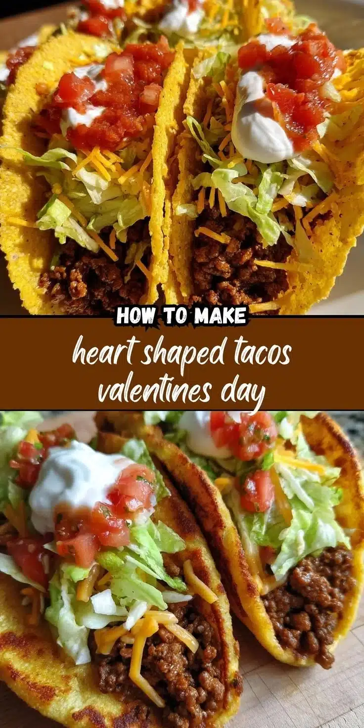 Delicious heart-shaped tacos filled with seasoned meat and fresh toppings.
