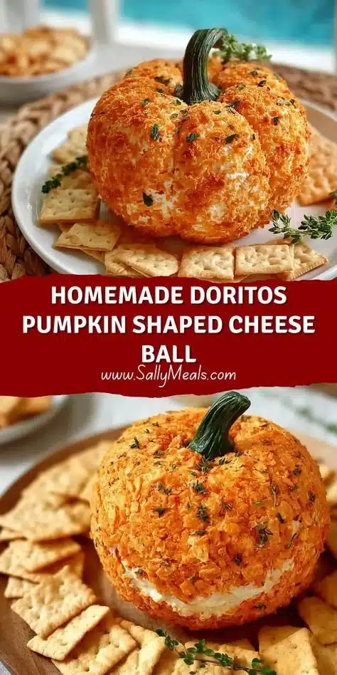 Homemade Doritos pumpkin-shaped cheese ball for festive gatherings