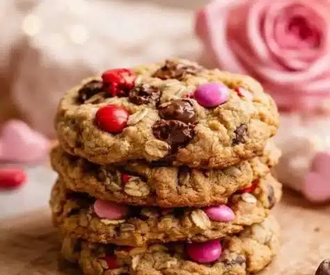 Delicious homemade Valentine's Day oatmeal cookies decorated with hearts