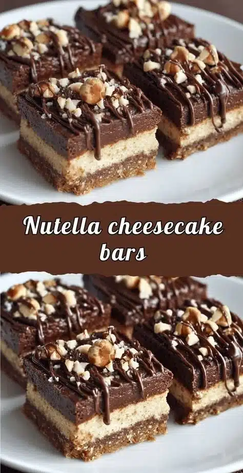Delicious Nutella cheesecake bars served on a white plate
