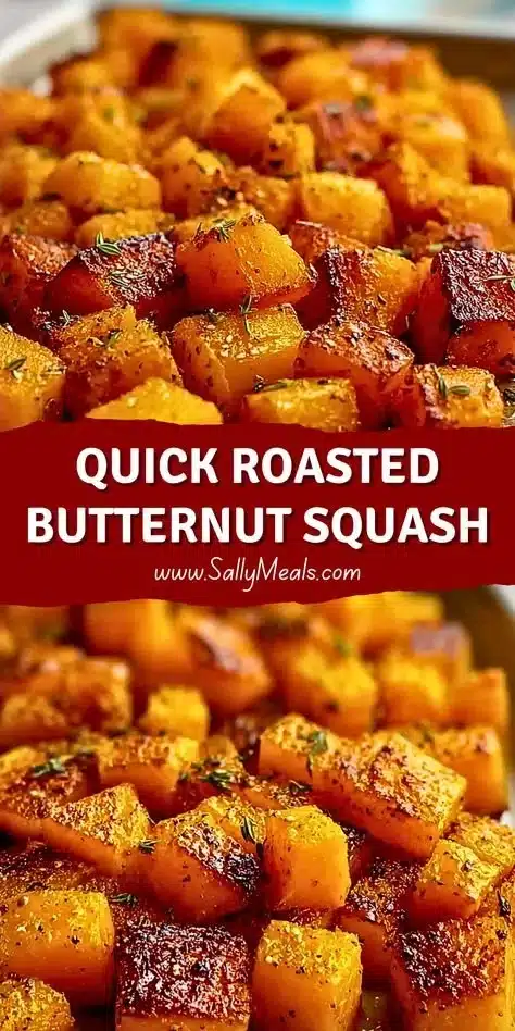 Bowl of quick roasted butternut squash garnished with herbs