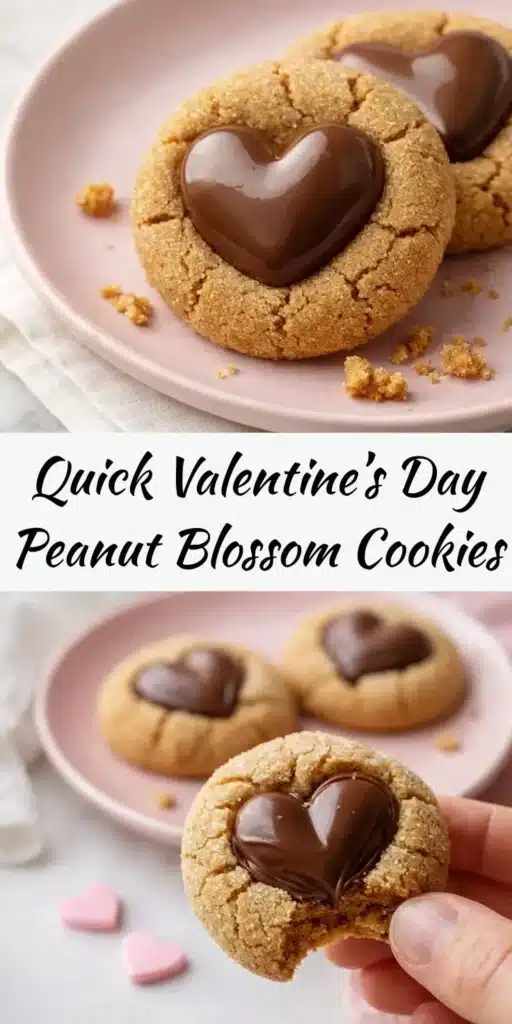 Quick Valentine’s Day Peanut Blossom Cookies with chocolate kisses on top