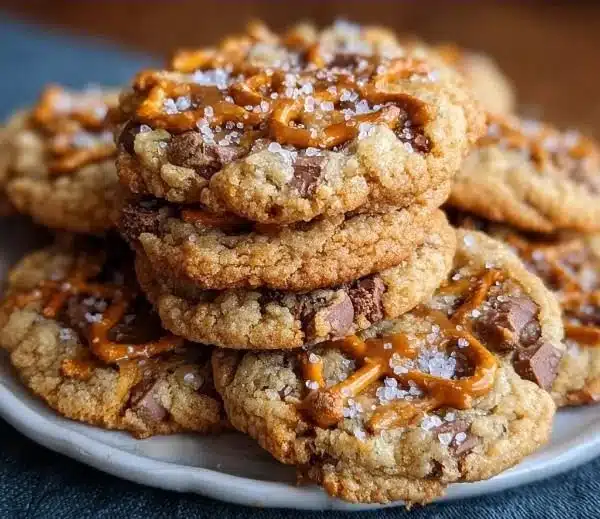 Salted Caramel Crunch Cookies 4 Freshly baked Salted Caramel Crunch Cookies with a sprinkle of sea salt