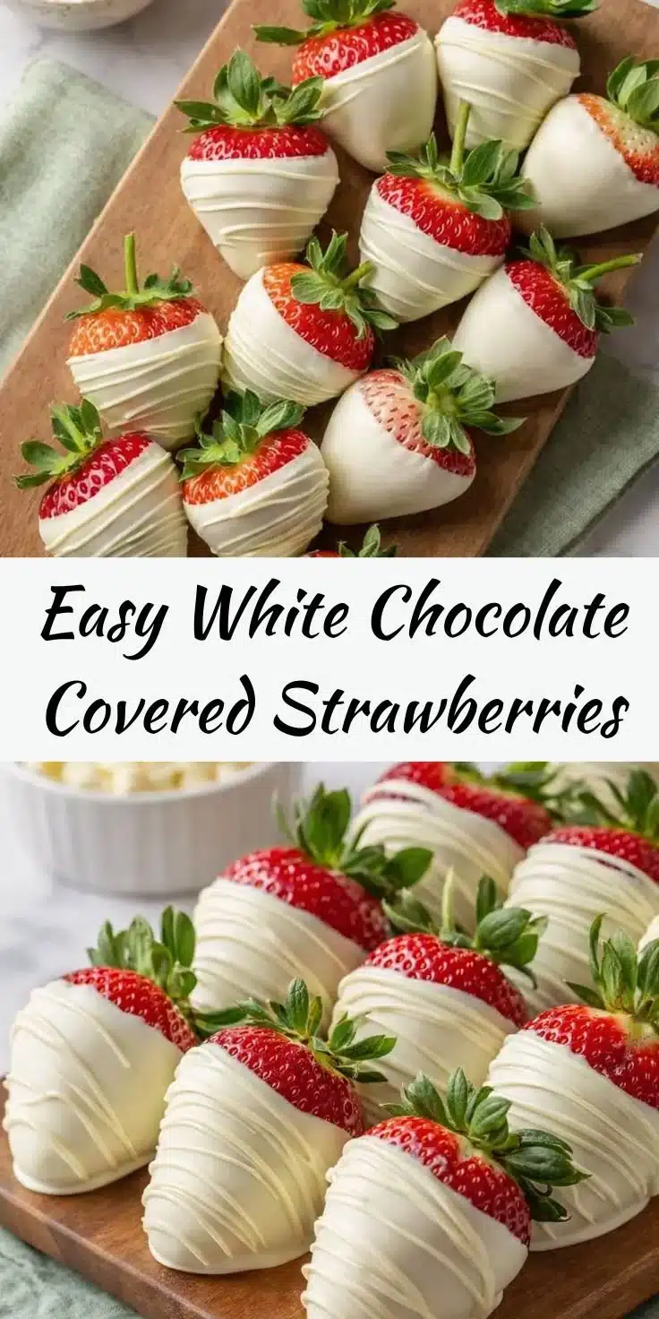 Hand-decorated white chocolate covered strawberries for Valentine's Day.